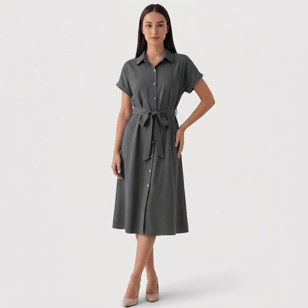 Rivaclo | Women's Button-Up Shirt Dress with Classic Collar – Midi Style