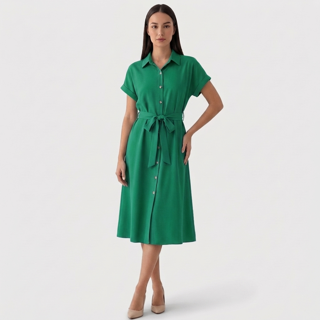 Rivaclo | Femme Robe Chemise Boutonnée Col Classique – Style Midi