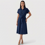 Rivaclo | Femme Robe Chemise Boutonnée Col Classique – Style Midi