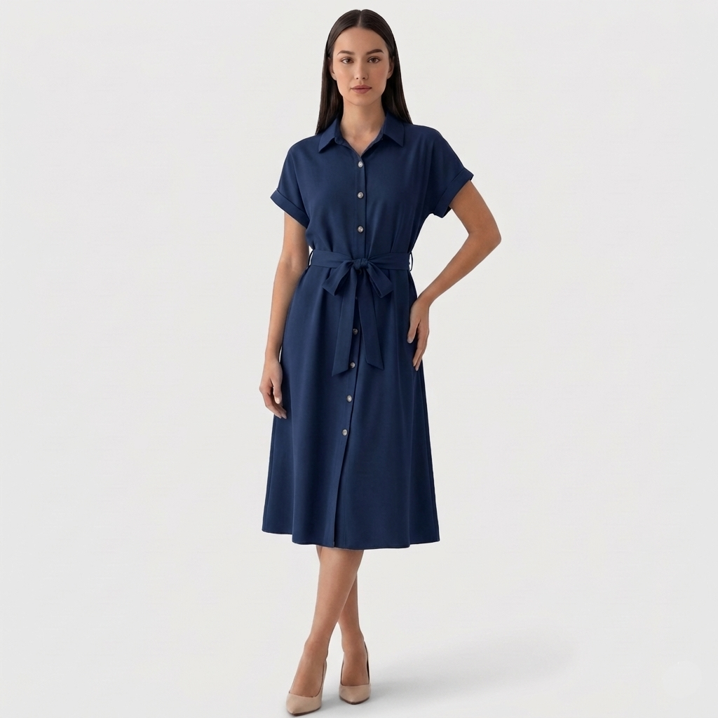 Rivaclo | Women's Button-Up Shirt Dress with Classic Collar – Midi Style