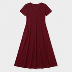 Rivaclo | Femme Robe Manches Courtes Col V – Design Midi Fluide