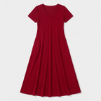 Rivaclo | Femme Robe Manches Courtes Col V – Design Midi Fluide