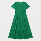 Rivaclo | Femme Robe Manches Courtes Col V – Design Midi Fluide