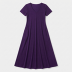 Rivaclo | Femme Robe Manches Courtes Col V – Design Midi Fluide