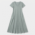 Rivaclo | Femme Robe Manches Courtes Col V – Design Midi Fluide