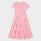 Rivaclo | Femme Robe Manches Courtes Col V – Design Midi Fluide