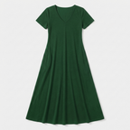 Rivaclo | Femme Robe Manches Courtes Col V – Design Midi Fluide