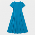 Rivaclo | Femme Robe Manches Courtes Col V – Design Midi Fluide