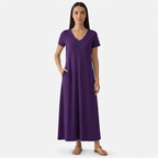 Rivaclo | Femme Robe Manches Courtes Col V – Design Midi Fluide