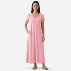 Rivaclo | Femme Robe Manches Courtes Col V – Design Midi Fluide