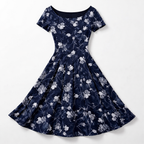 Rivaclo | Femme Robe Florale Manches Courtes – Design Midi