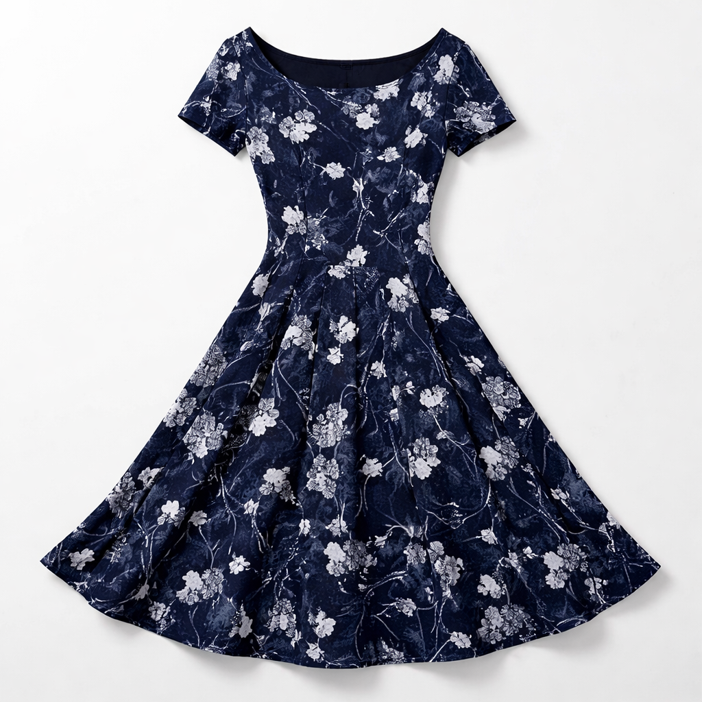 Rivaclo | Femme Robe Florale Manches Courtes – Design Midi