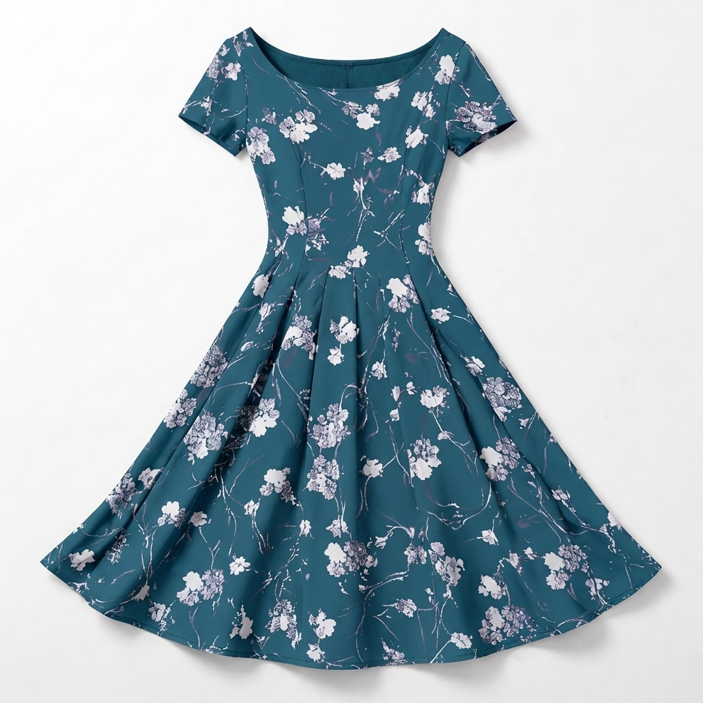 Rivaclo | Femme Robe Florale Manches Courtes – Design Midi