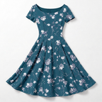 Rivaclo | Femme Robe Florale Manches Courtes – Design Midi