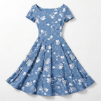 Rivaclo | Femme Robe Florale Manches Courtes – Design Midi