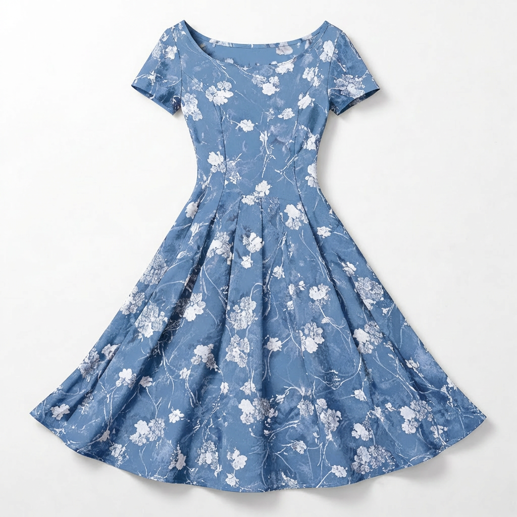 Rivaclo | Femme Robe Florale Manches Courtes – Design Midi