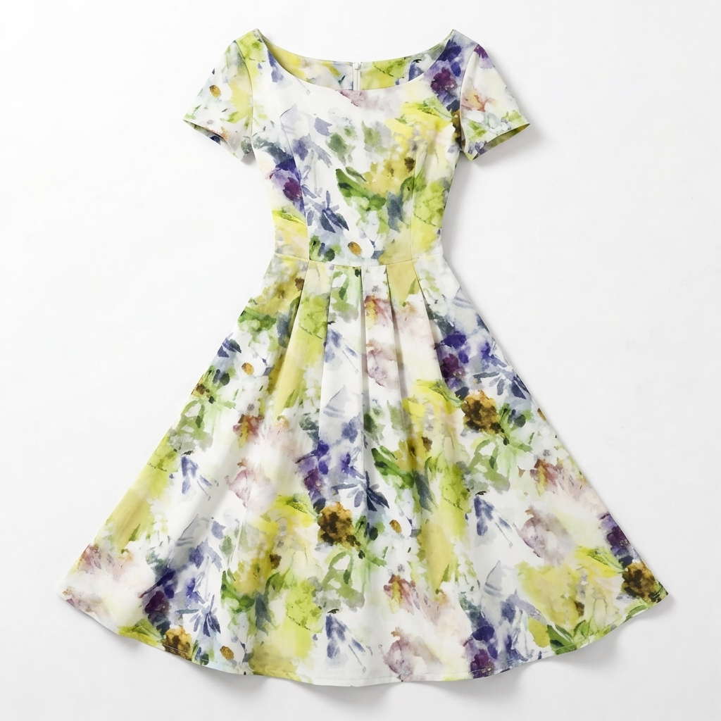 Rivaclo | Femme Robe Florale Manches Courtes – Design Midi