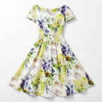 Rivaclo | Femme Robe Florale Manches Courtes – Design Midi