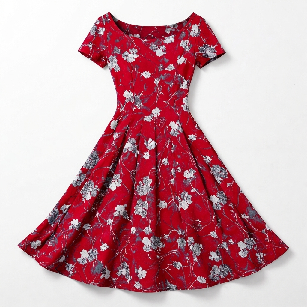 Rivaclo | Femme Robe Florale Manches Courtes – Design Midi