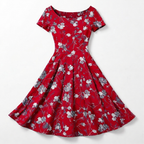 Rivaclo | Femme Robe Florale Manches Courtes – Design Midi