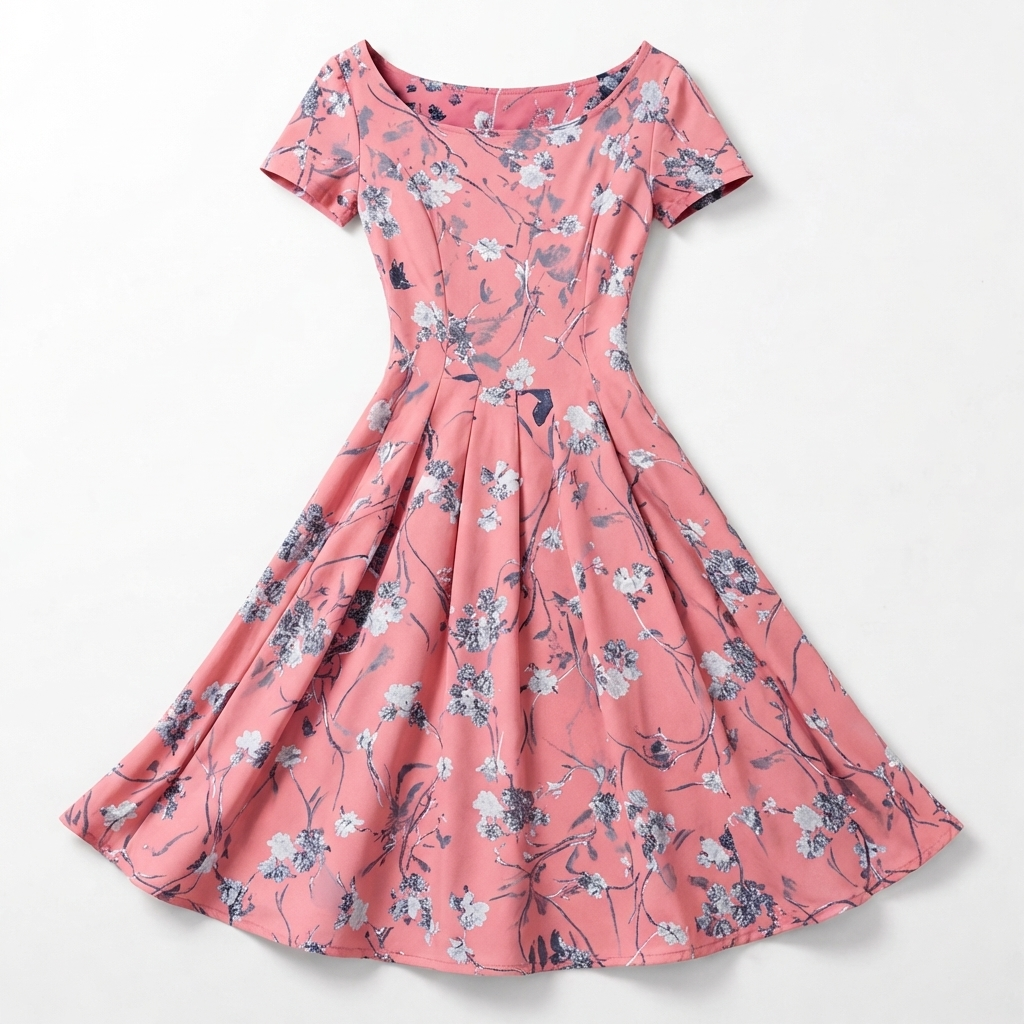 Rivaclo | Femme Robe Florale Manches Courtes – Design Midi