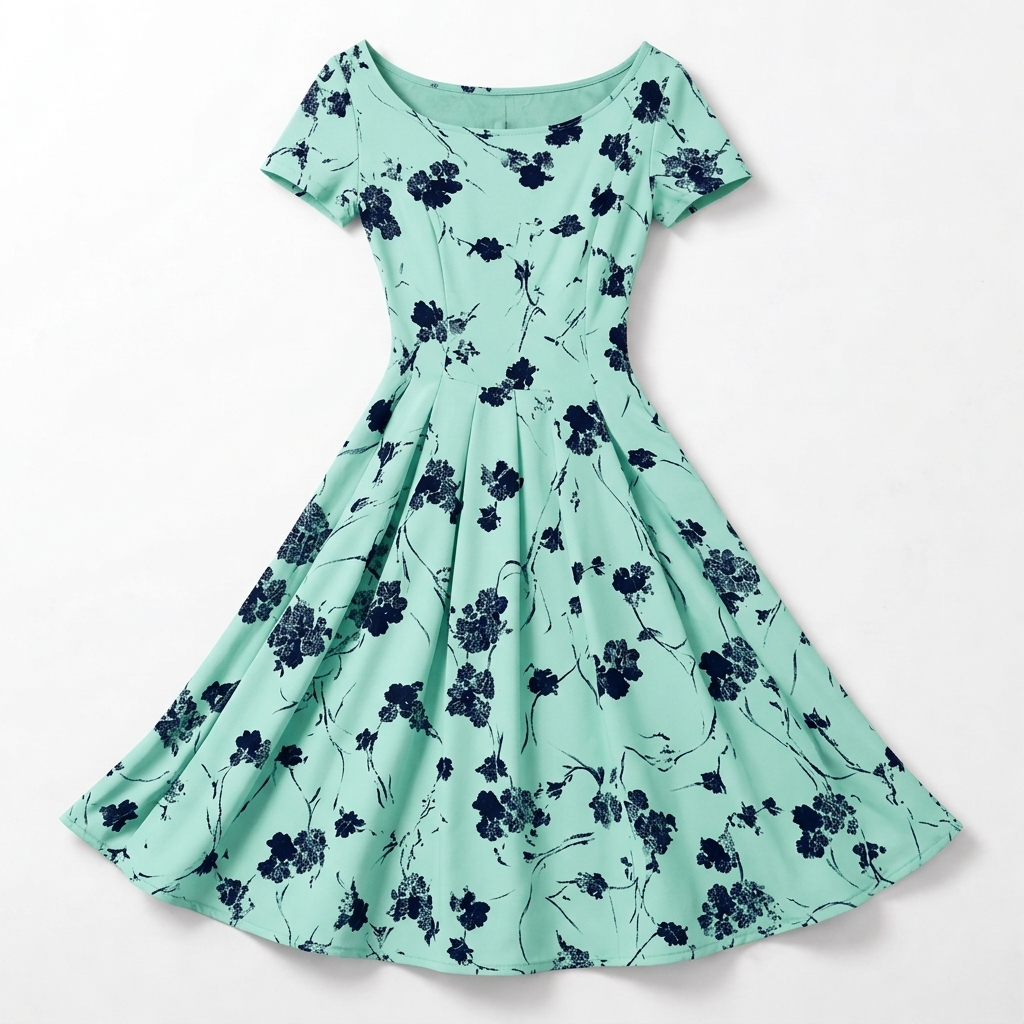 Rivaclo | Femme Robe Florale Manches Courtes – Design Midi