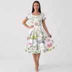 Rivaclo | Femme Robe Florale Manches Courtes – Design Midi