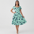 Rivaclo | Femme Robe Florale Manches Courtes – Design Midi