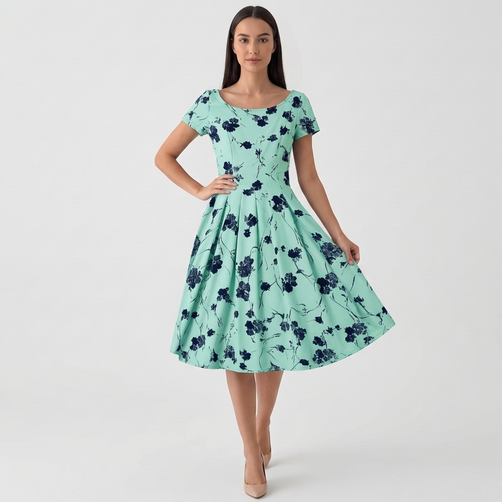 Rivaclo | Femme Robe Florale Manches Courtes – Design Midi