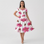 Rivaclo | Femme Robe Florale Manches Courtes – Design Midi