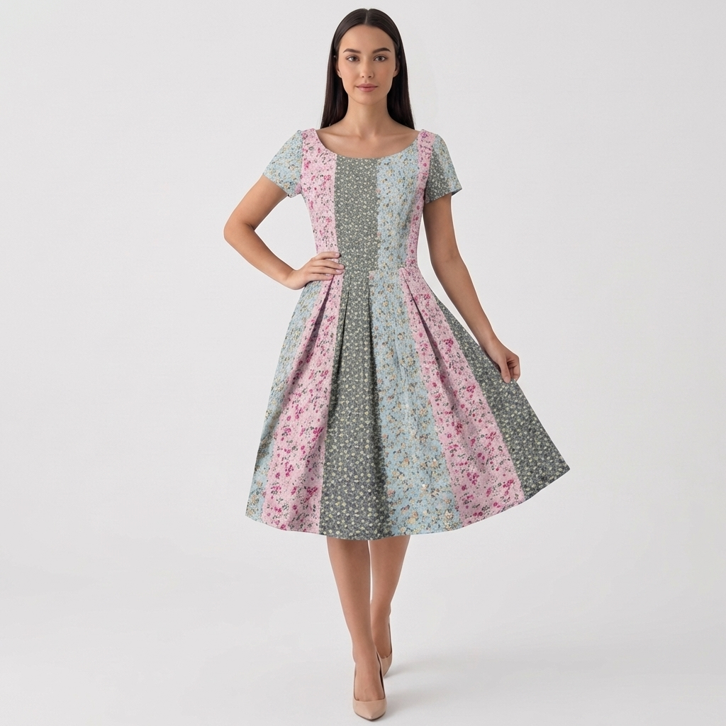 Rivaclo | Femme Robe Florale Manches Courtes – Design Midi