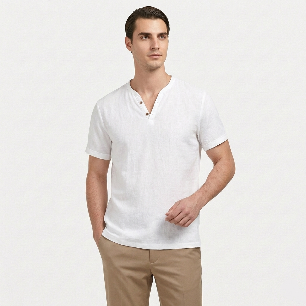 Rivaclo | Homme t-shirt Henley – coupe slim manches courtes