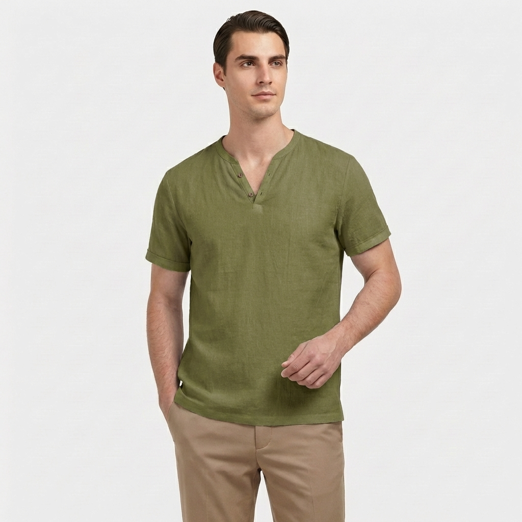 Rivaclo | Homme t-shirt Henley – coupe slim manches courtes