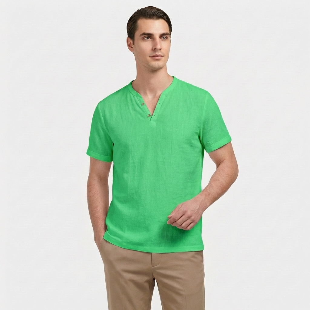 Rivaclo | Homme t-shirt Henley – coupe slim manches courtes