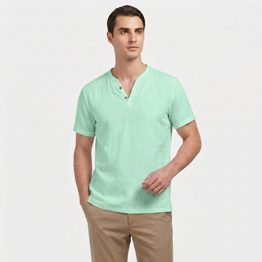 Rivaclo | Homme t-shirt Henley – coupe slim manches courtes