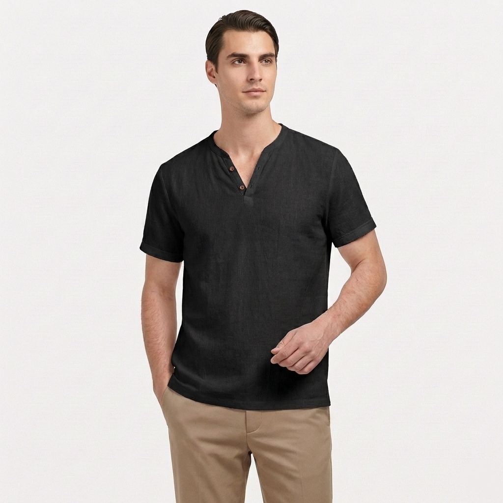 Rivaclo | Homme t-shirt Henley – coupe slim manches courtes