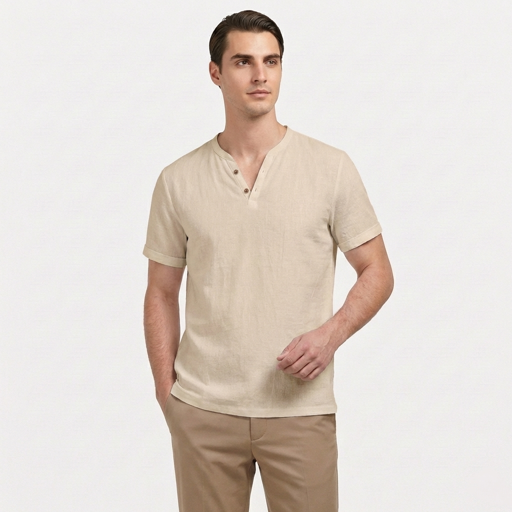 Rivaclo | Homme t-shirt Henley – coupe slim manches courtes