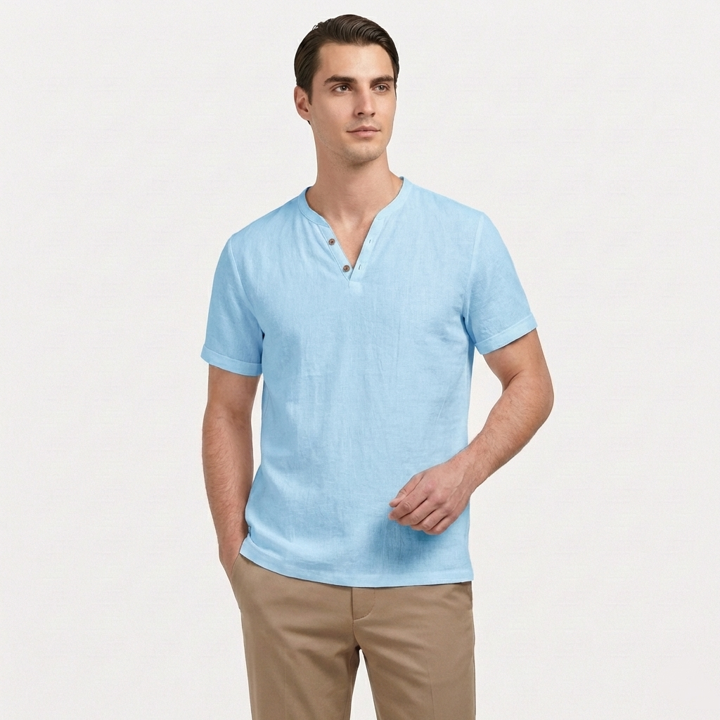 Rivaclo | Homme t-shirt Henley – coupe slim manches courtes