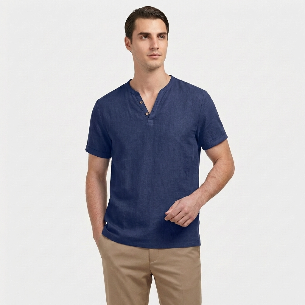 Rivaclo | Homme t-shirt Henley – coupe slim manches courtes