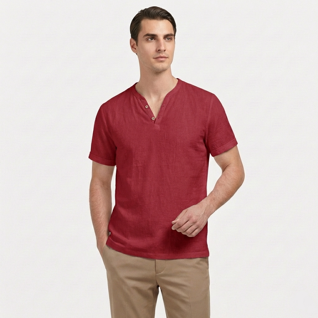 Rivaclo | Homme t-shirt Henley – coupe slim manches courtes