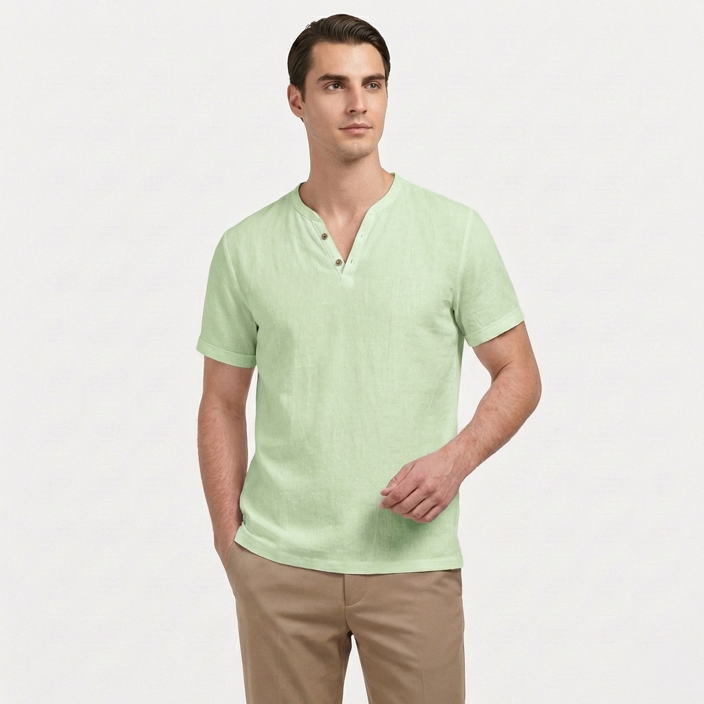Rivaclo | Homme t-shirt Henley – coupe slim manches courtes