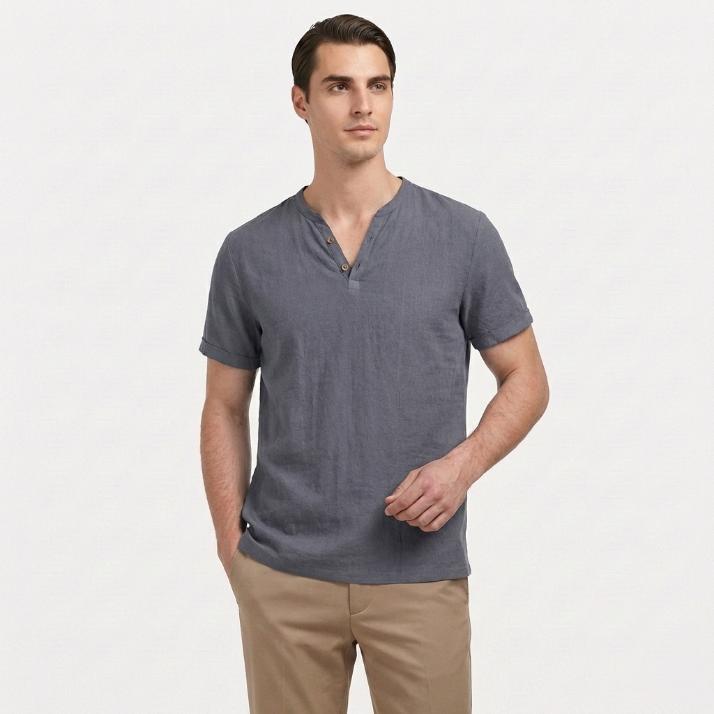 Rivaclo | Homme t-shirt Henley – coupe slim manches courtes