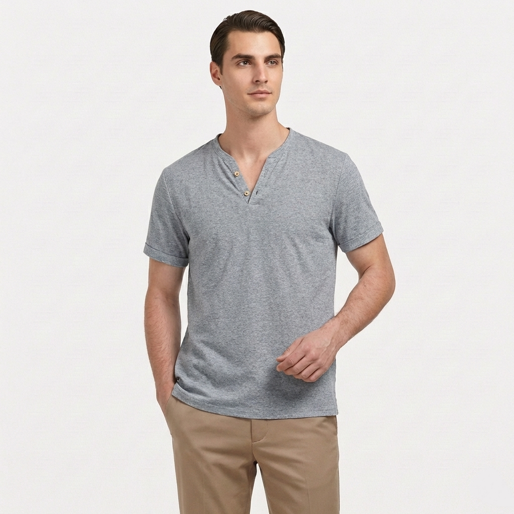 Rivaclo | Homme t-shirt Henley – coupe slim manches courtes