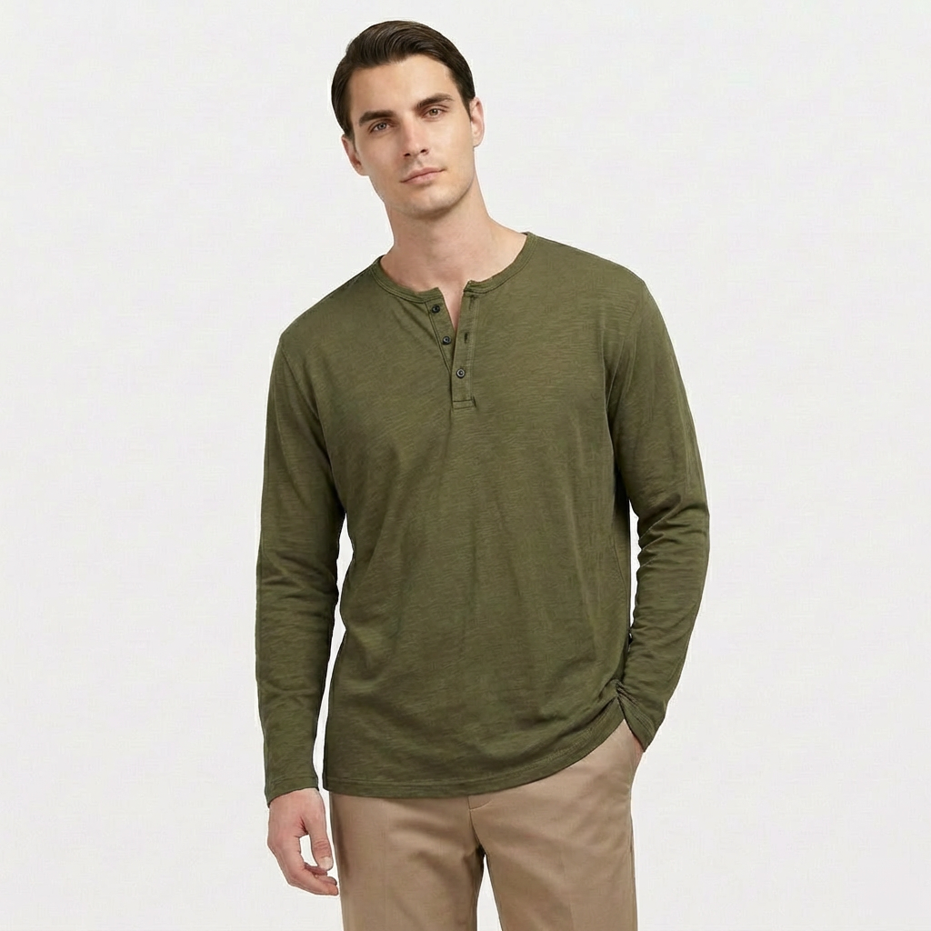 Rivaclo | Men's Long Sleeve T-Shirt – Buttoned Collar Slim Fit