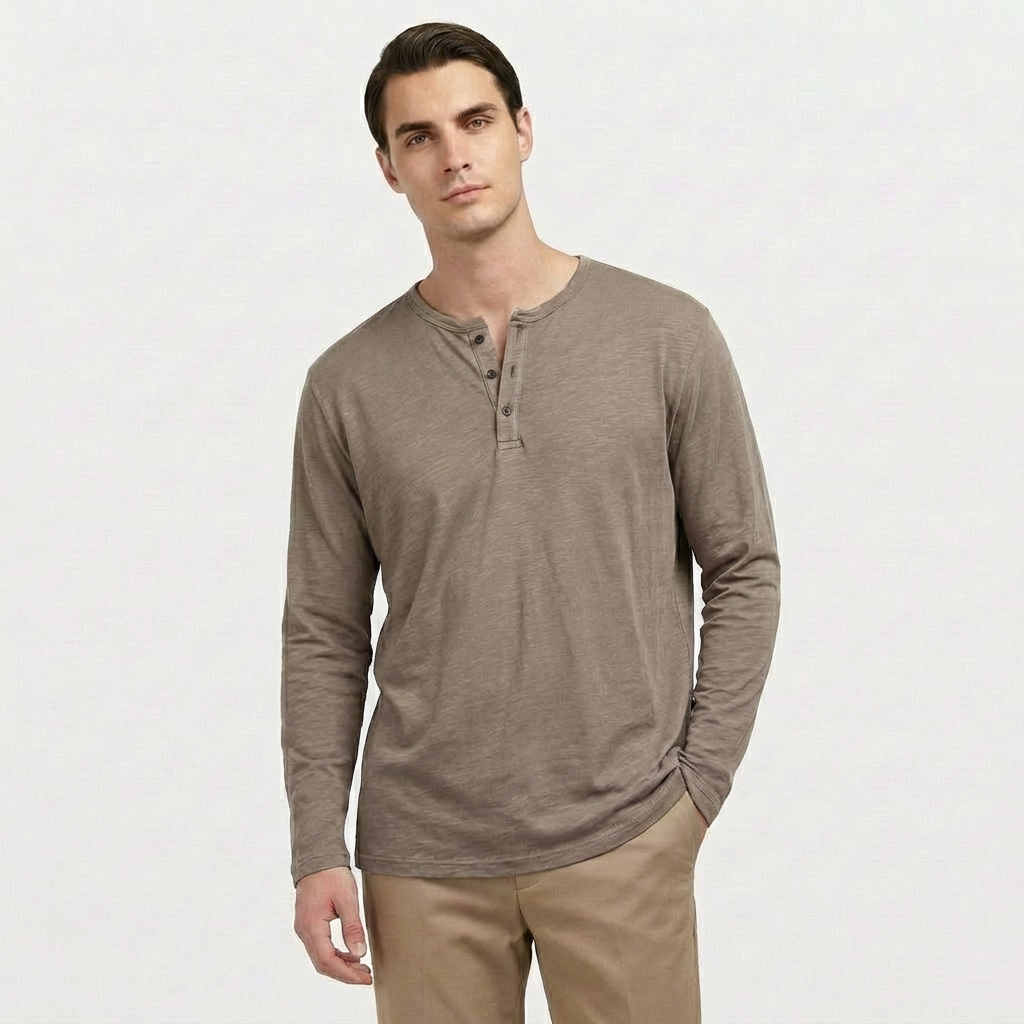 Rivaclo | Men's Long Sleeve T-Shirt – Buttoned Collar Slim Fit