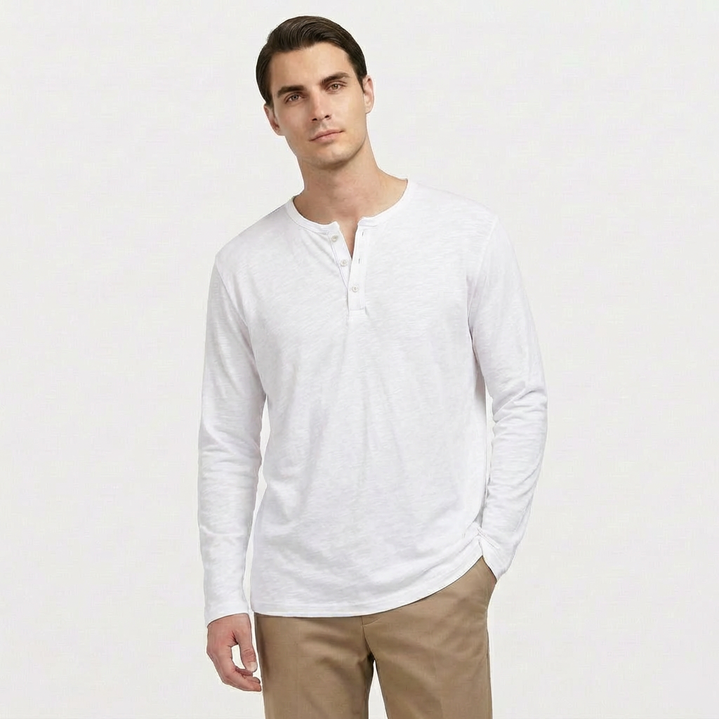 Rivaclo | Men's Long Sleeve T-Shirt – Buttoned Collar Slim Fit