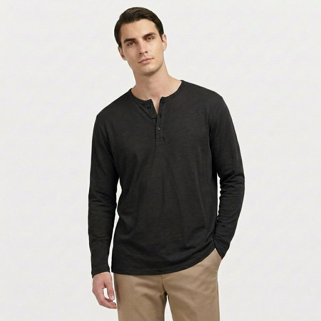 Rivaclo | Men's Long Sleeve T-Shirt – Buttoned Collar Slim Fit