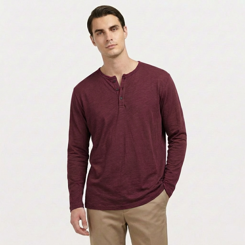 Rivaclo | Men's Long Sleeve T-Shirt – Buttoned Collar Slim Fit