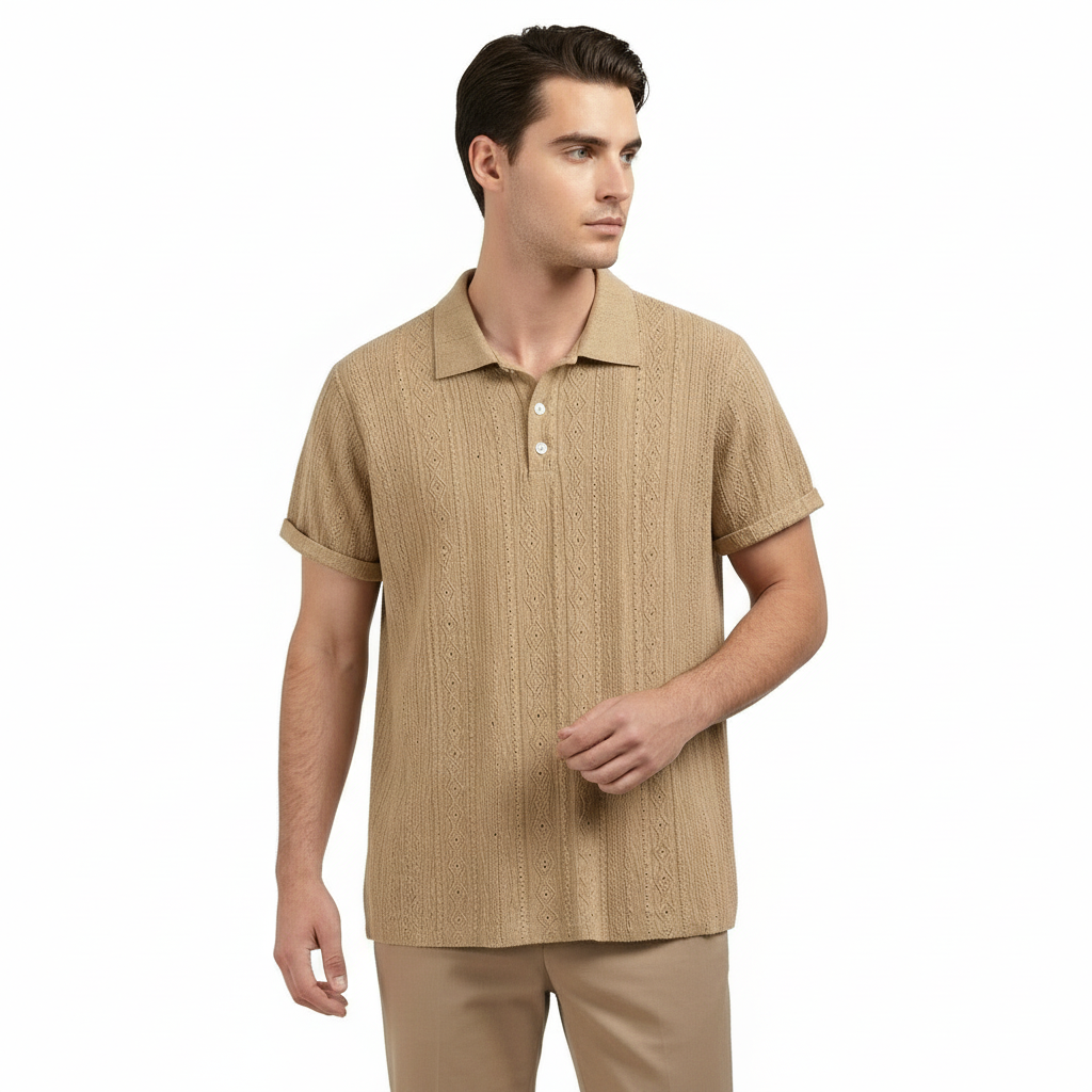 Rivaclo | Men's Textured Polo – Relaxed Fit Short Sleeves