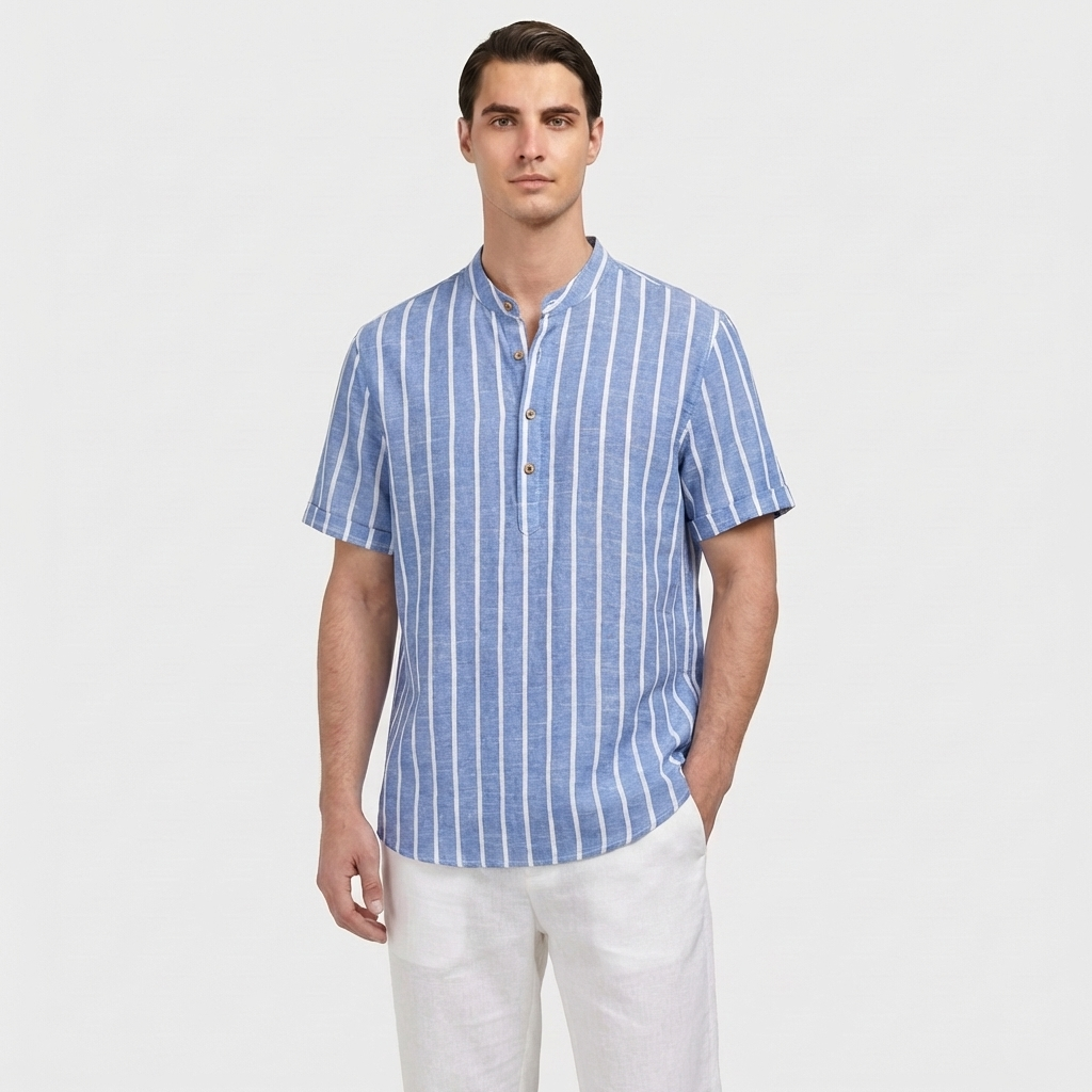 Rivaclo | Men's Button-Down Striped Shirt – Short Sleeves